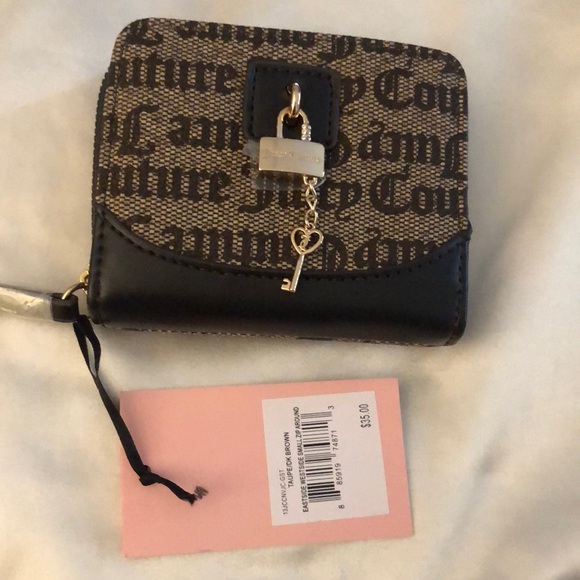 Juicy Couture Taupe Dark Brown Eastside Westside Small ZA Wallet Lock & Key NWT - Picture 1 of 16